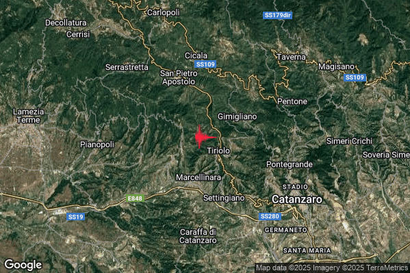 Terremoto 05:27:27 M2.1 epicentro “2 km NW Tiriolo (CZ)” Terremoto 05:27:27 M2.1 epicentro “2 km NW Tiriolo (CZ)”