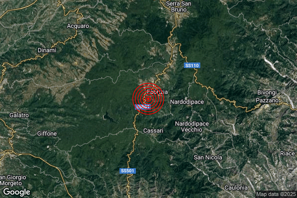 Terremoto 18:09:04 M2.1 epicentro “2 km SW Fabrizia (VV)” Terremoto 18:09:04 M2.1 epicentro “2 km SW Fabrizia (VV)”