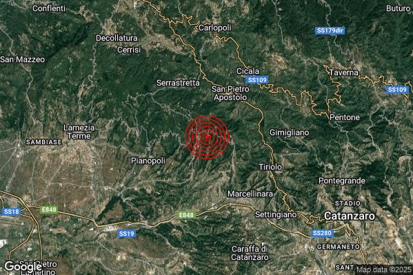 Terremoto 09:53:50 M2.2 epicentro “3 km NW Miglierina (CZ)” Terremoto 09:53:50 M2.2 epicentro “3 km NW Miglierina (CZ)”