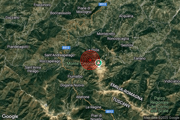 Terremoto 00:59:17 M2.0 epicentro “4 km SE Riolunato (MO)” Terremoto 00:59:17 M2.0 epicentro “4 km SE Riolunato (MO)”