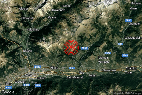 Terremoto 21:01:09 M2.1 epicentro “6 km NE Quart (AO)” Terremoto 21:01:09 M2.1 epicentro “6 km NE Quart (AO)”