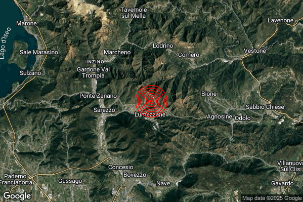Terremoto 11:43:00 M2.5 epicentro “1 km N Lumezzane (BS)” Terremoto 11:43:00 M2.5 epicentro “1 km N Lumezzane (BS)”