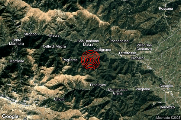 Terremoto 21:11:46 M2.1 epicentro “3 km SW Cartignano (CN)” Terremoto 21:11:46 M2.1 epicentro “3 km SW Cartignano (CN)”
