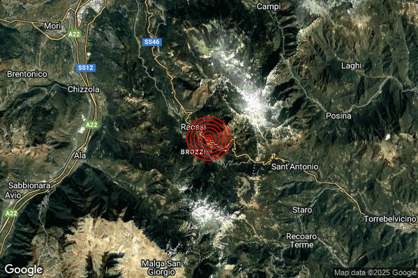 Terremoto 01:35:50 M2.6 epicentro “1 km SE Vallarsa (TN)” Terremoto 01:35:50 M2.6 epicentro “1 km SE Vallarsa (TN)”