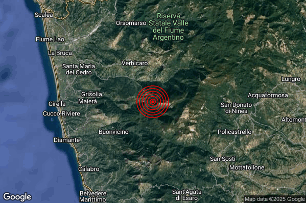 Terremoto 01:29:21 M2.5 epicentro “5 km SE Verbicaro (CS)” Terremoto 01:29:21 M2.5 epicentro “5 km SE Verbicaro (CS)”
