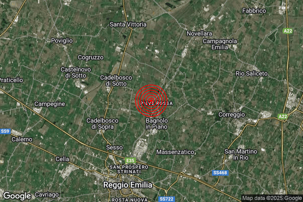 Terremoto 12:46:34 M2.1 epicentro “3 km N Bagnolo in Piano (RE)” Terremoto 12:46:34 M2.1 epicentro “3 km N Bagnolo in Piano (RE)”