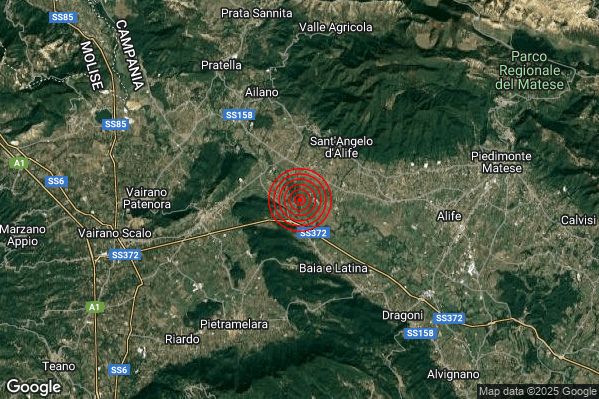Lieve Terremoto M2.2 epicentro 4 km SW Sant'Angelo d'Alife (CE) alle 19:23:47 (17:23:47 UTC)