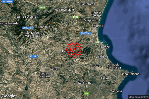Terremoto 05:36:34 M2.0 epicentro “7 km NE Cutro (KR)” Terremoto 05:36:34 M2.0 epicentro “7 km NE Cutro (KR)”