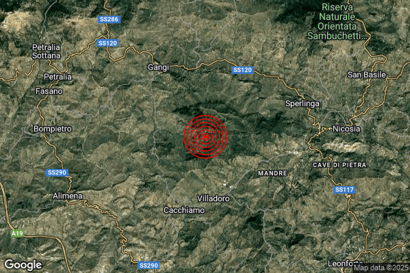 Terremoto 11:30:57 M2.2 epicentro “8 km SE Gangi (PA)” Terremoto 11:30:57 M2.2 epicentro “8 km SE Gangi (PA)”