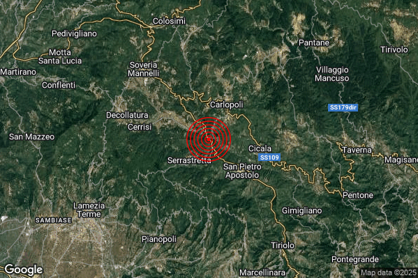 Terremoto 02:49:15 M2.0 epicentro “2 km NE Serrastretta (CZ)” Terremoto 02:49:15 M2.0 epicentro “2 km NE Serrastretta (CZ)”