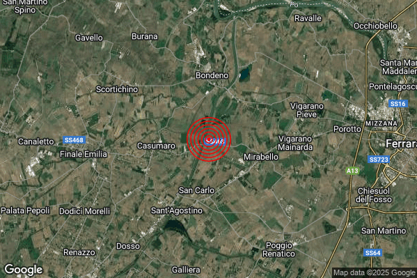 Terremoto 14:41:06 M2.5 epicentro “4 km W Mirabello (FE)” Terremoto 14:41:06 M2.5 epicentro “4 km W Mirabello (FE)”