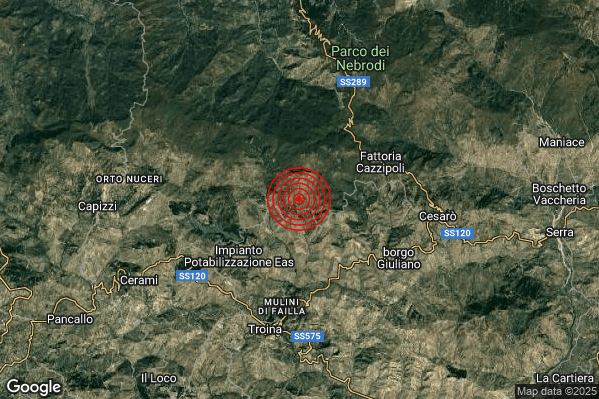 Terremoto 02:37:53 M2.2 epicentro “7 km W San Teodoro (ME)” Terremoto 02:37:53 M2.2 epicentro “7 km W San Teodoro (ME)”