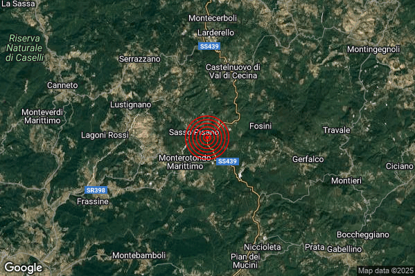 Terremoto 16:02:55 M2.1 epicentro “2 km NE Monterotondo Marittimo (GR)” Terremoto 16:02:55 M2.1 epicentro “2 km NE Monterotondo Marittimo (GR)”