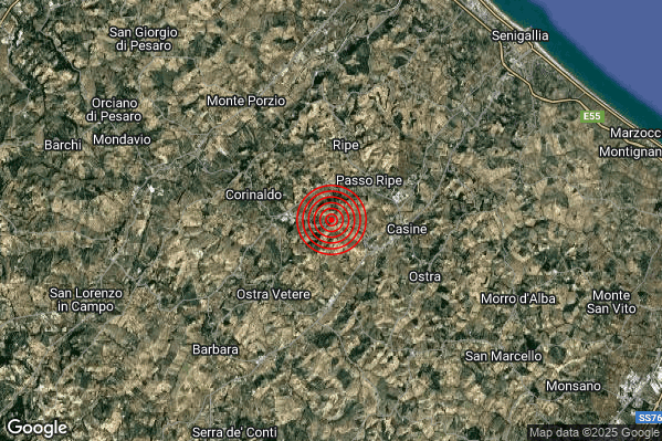 Terremoto 16:16:45 M2.1 epicentro “4 km S Trecastelli (AN)” Terremoto 16:16:45 M2.1 epicentro “4 km S Trecastelli (AN)”