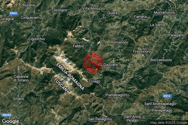 Terremoto 17:35:45 M2.1 epicentro “9 km W Frassinoro (MO)” Terremoto 17:35:45 M2.1 epicentro “9 km W Frassinoro (MO)”