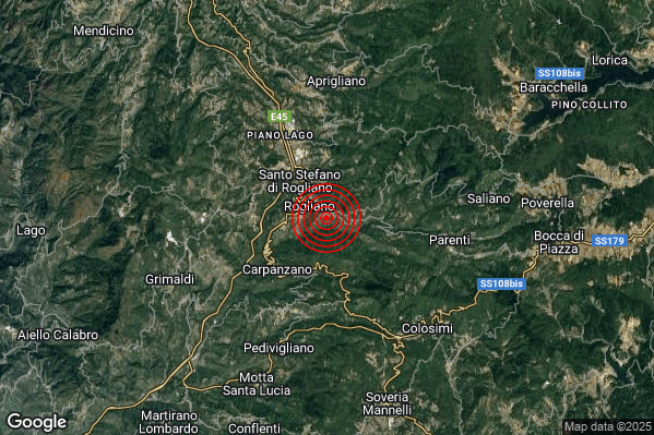 Terremoto 15:55:16 M2.3 epicentro “1 km SE Rogliano (CS)” Terremoto 15:55:16 M2.3 epicentro “1 km SE Rogliano (CS)”