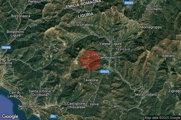 Terremoto 09:44:18 M2.2 epicentro “2 km NE Maissana (SP)” Terremoto 09:44:18 M2.2 epicentro “2 km NE Maissana (SP)”