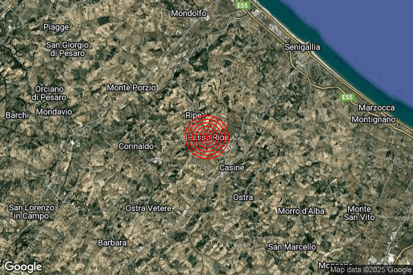 Terremoto 17:55:04 M2.2 epicentro “2 km SE Trecastelli (AN)” Terremoto 17:55:04 M2.2 epicentro “2 km SE Trecastelli (AN)”