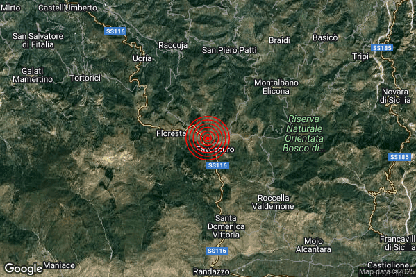 Terremoto 18:35:35 M2.2 epicentro “3 km E Floresta (ME)” Terremoto 18:35:35 M2.2 epicentro “3 km E Floresta (ME)”