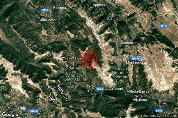 Terremoto 02:13:46 M2.2 epicentro “4 km NE Pescasseroli (AQ)” Terremoto 02:13:46 M2.2 epicentro “4 km NE Pescasseroli (AQ)”
