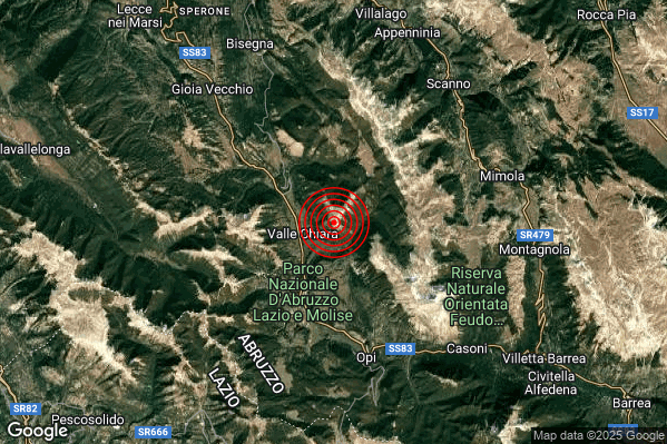 Terremoto 02:17:11 M2.7 epicentro “4 km NE Pescasseroli (AQ)” Terremoto 02:17:11 M2.7 epicentro “4 km NE Pescasseroli (AQ)”