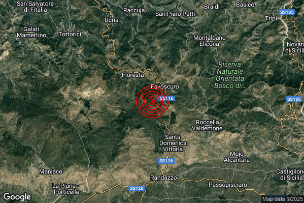 Terremoto 03:17:52 M2.1 epicentro “4 km SE Floresta (ME)” Terremoto 03:17:52 M2.1 epicentro “4 km SE Floresta (ME)”