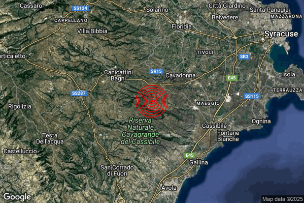 Terremoto 12:43:58 M2.7 epicentro “6 km SE Canicattini Bagni (SR)” Terremoto 12:43:58 M2.7 epicentro “6 km SE Canicattini Bagni (SR)”