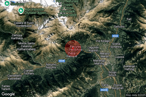 Terremoto 21:17:46 M2.9 epicentro “1 km W Parcines (BZ)” Terremoto 21:17:46 M2.9 epicentro “1 km W Parcines (BZ)”
