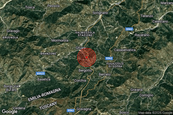 Terremoto 17:33:52 M2.1 epicentro “5 km NW Berceto (PR)” Terremoto 17:33:52 M2.1 epicentro “5 km NW Berceto (PR)”