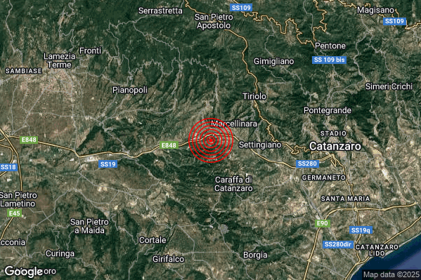 Terremoto 03:21:04 M2.4 epicentro “3 km SW Marcellinara (CZ)” Terremoto 03:21:04 M2.4 epicentro “3 km SW Marcellinara (CZ)”