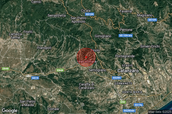 Terremoto 16:03:50 M2.2 epicentro “1 km NW Marcellinara (CZ)” Terremoto 16:03:50 M2.2 epicentro “1 km NW Marcellinara (CZ)”