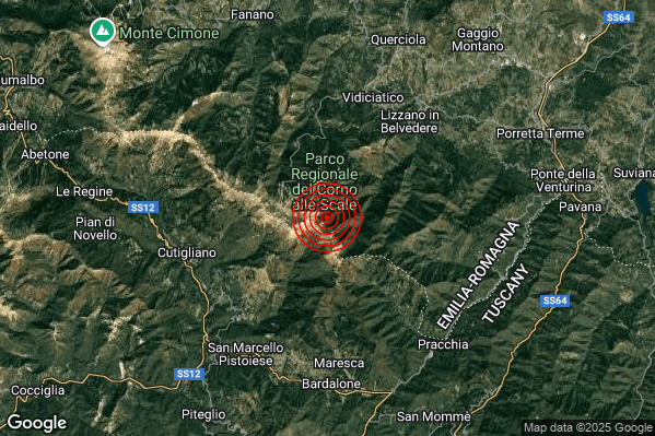 Terremoto 08:43:20 M2.1 epicentro “7 km SW Lizzano in Belvedere (BO)” Terremoto 08:43:20 M2.1 epicentro “7 km SW Lizzano in Belvedere (BO)”