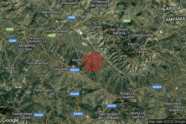 Terremoto 08:46:17 M2.4 epicentro “3 km E Sturno (AV)” Terremoto 08:46:17 M2.4 epicentro “3 km E Sturno (AV)”