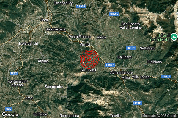 Terremoto 11:47:12 M2.0 epicentro “2 km N Casalvieri (FR)” Terremoto 11:47:12 M2.0 epicentro “2 km N Casalvieri (FR)”
