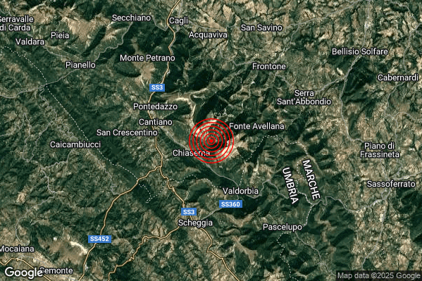 Terremoto 10:25:56 M2.0 epicentro “5 km E Cantiano (PU)” Terremoto 10:25:56 M2.0 epicentro “5 km E Cantiano (PU)”