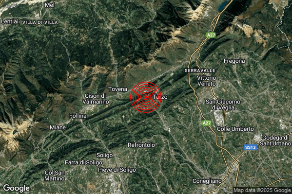 Terremoto 04:51:43 M2.4 epicentro “2 km W Tarzo (TV)” Terremoto 04:51:43 M2.4 epicentro “2 km W Tarzo (TV)”