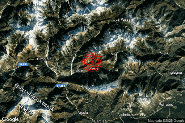 Terremoto 17:03:16 M2.1 epicentro “3 km NE Claut (PN)” Terremoto 17:03:16 M2.1 epicentro “3 km NE Claut (PN)”