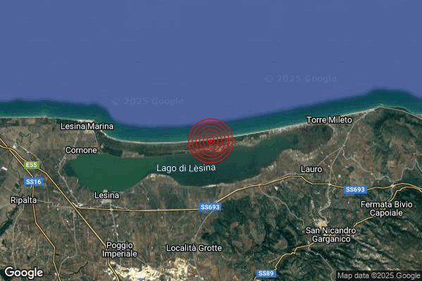 Terremoto 04:12:57 M2.0 epicentro “9 km E Lesina (FG)” Terremoto 04:12:57 M2.0 epicentro “9 km E Lesina (FG)”