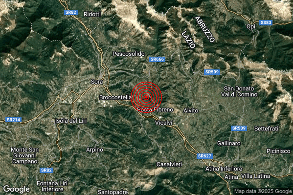 Terremoto 12:34:04 M2.0 epicentro “2 km NW Posta Fibreno (FR)” Terremoto 12:34:04 M2.0 epicentro “2 km NW Posta Fibreno (FR)”