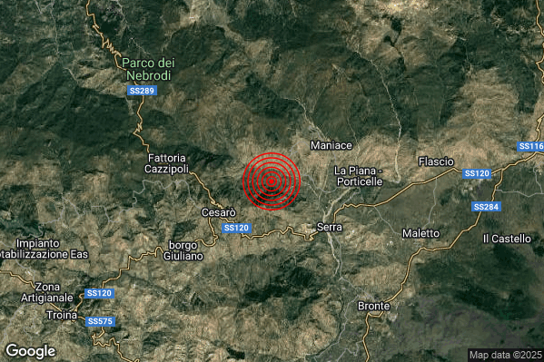 Terremoto 02:22:49 M3.3 epicentro “4 km NE Cesaro (ME)” Terremoto 02:22:49 M3.3 epicentro “4 km NE Cesaro (ME)”