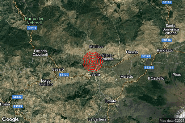 Terremoto 07:48:14 M2.1 epicentro “2 km W Maniace (CT)” Terremoto 07:48:14 M2.1 epicentro “2 km W Maniace (CT)”