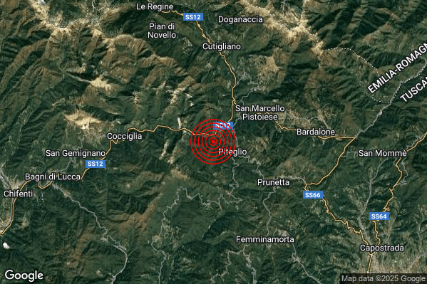 Terremoto 00:11:50 M2.4 epicentro “2 km W Piteglio (PT)” Terremoto 00:11:50 M2.4 epicentro “2 km W Piteglio (PT)”