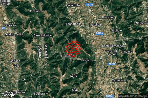Terremoto 02:24:58 M2.0 epicentro “2 km NE Fiuminata (MC)” Terremoto 02:24:58 M2.0 epicentro “2 km NE Fiuminata (MC)”