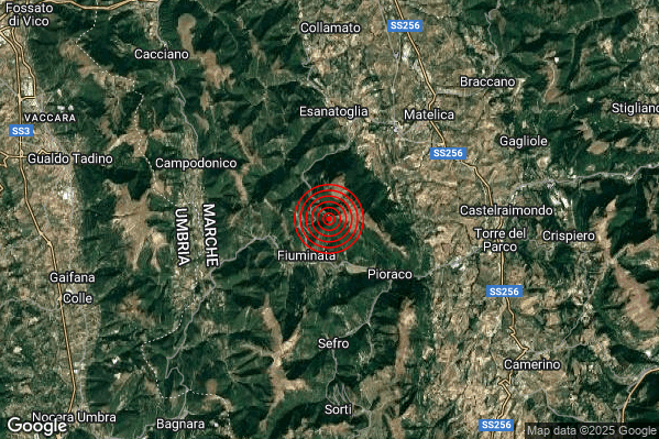 Terremoto 02:27:33 M2.4 epicentro “2 km NE Fiuminata (MC)” Terremoto 02:27:33 M2.4 epicentro “2 km NE Fiuminata (MC)”