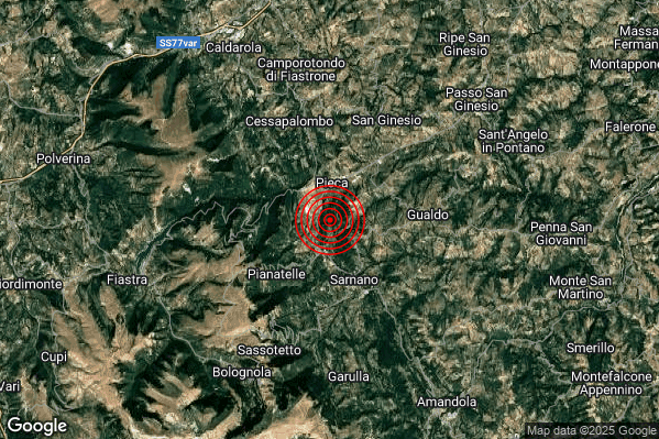 Terremoto 03:14:00 M2.1 epicentro “3 km NW Sarnano (MC)” Terremoto 03:14:00 M2.1 epicentro “3 km NW Sarnano (MC)”