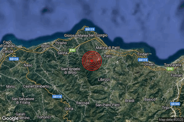 Terremoto 16:31:26 M2.2 epicentro “2 km W Montagnareale (ME)” Terremoto 16:31:26 M2.2 epicentro “2 km W Montagnareale (ME)”