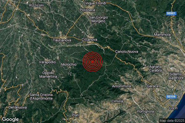 Terremoto 17:07:47 M3.3 epicentro “5 km E Molochio (RC)” Terremoto 17:07:47 M3.3 epicentro “5 km E Molochio (RC)”