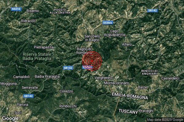 Terremoto 16:38:53 M2.6 epicentro “4 km NW Verghereto (FC)” Terremoto 16:38:53 M2.6 epicentro “4 km NW Verghereto (FC)”