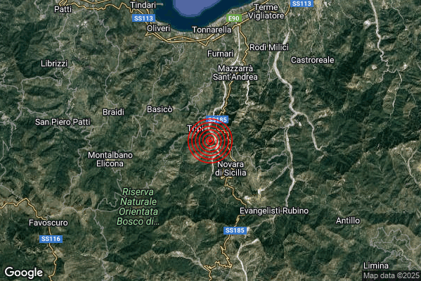 Terremoto 00:30:04 M2.1 epicentro “2 km SE Tripi (ME)” Terremoto 00:30:04 M2.1 epicentro “2 km SE Tripi (ME)”