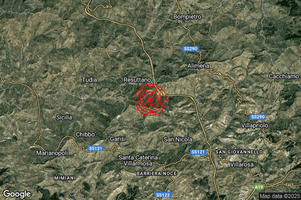 Terremoto 10:25:56 M2.2 epicentro “3 km SE Resuttano (CL)” Terremoto 10:25:56 M2.2 epicentro “3 km SE Resuttano (CL)”
